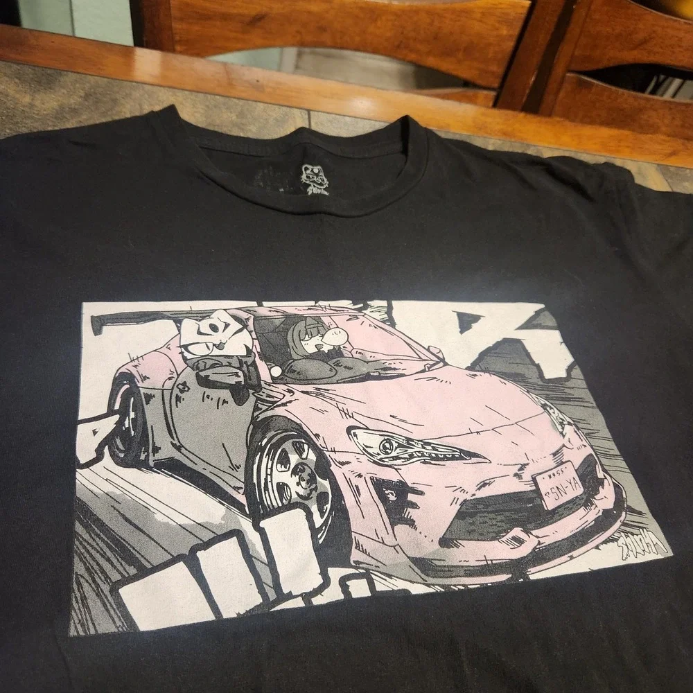 Shinya Burnout Drift Car‎ Anime Graphic T- shirt Black Size L 100% Cotton